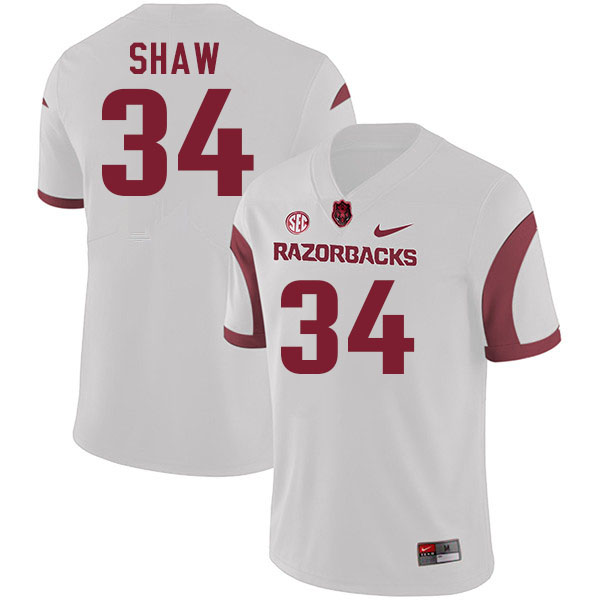 Men #34 Jabrae Shaw Arkansas Razorback College Football Jerseys Stitched Sale-White - Click Image to Close